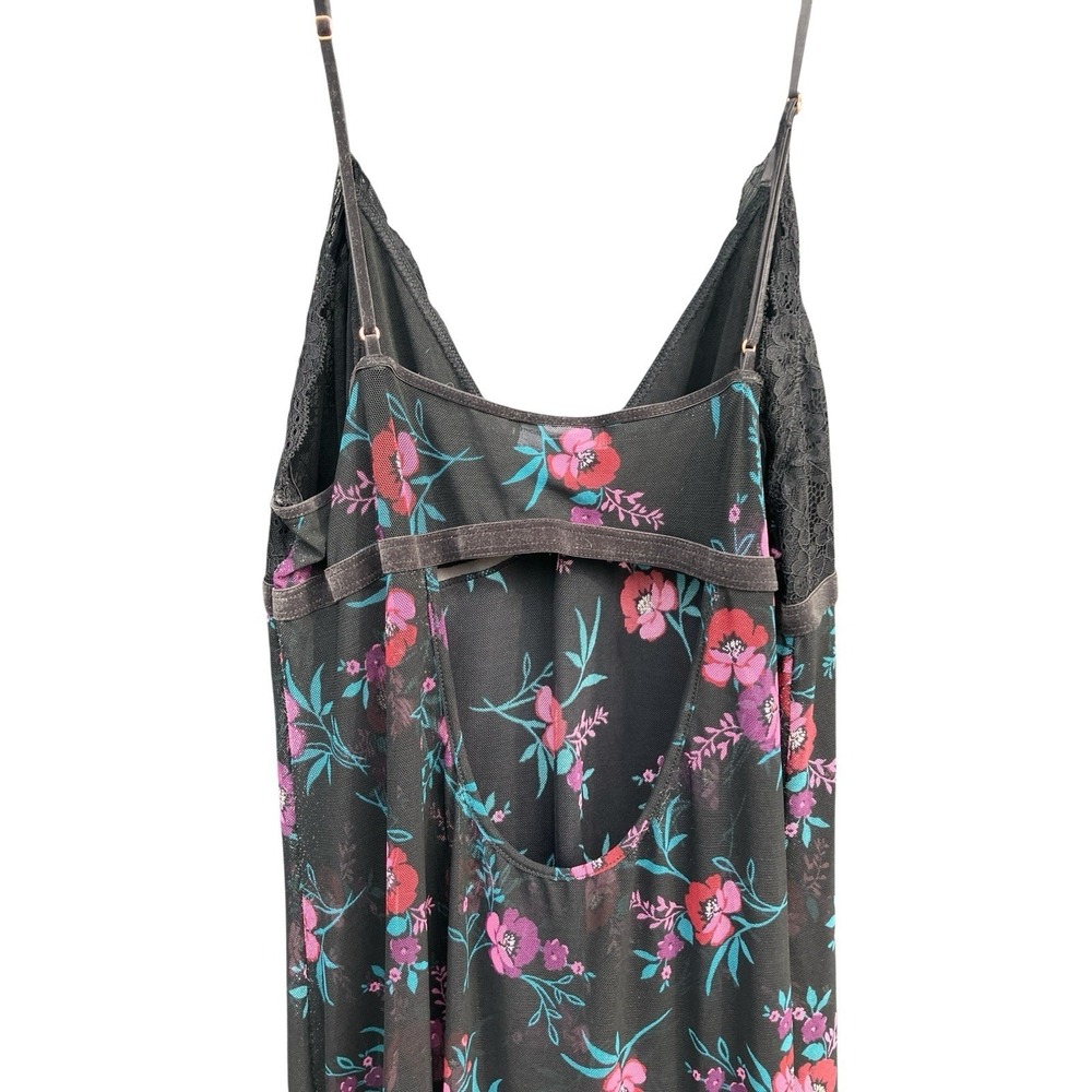 INC Womens Sheer Black Babydoll Dress Size L Lace Floral Mesh Fairy Whimsigoth - Picture 5 of 10